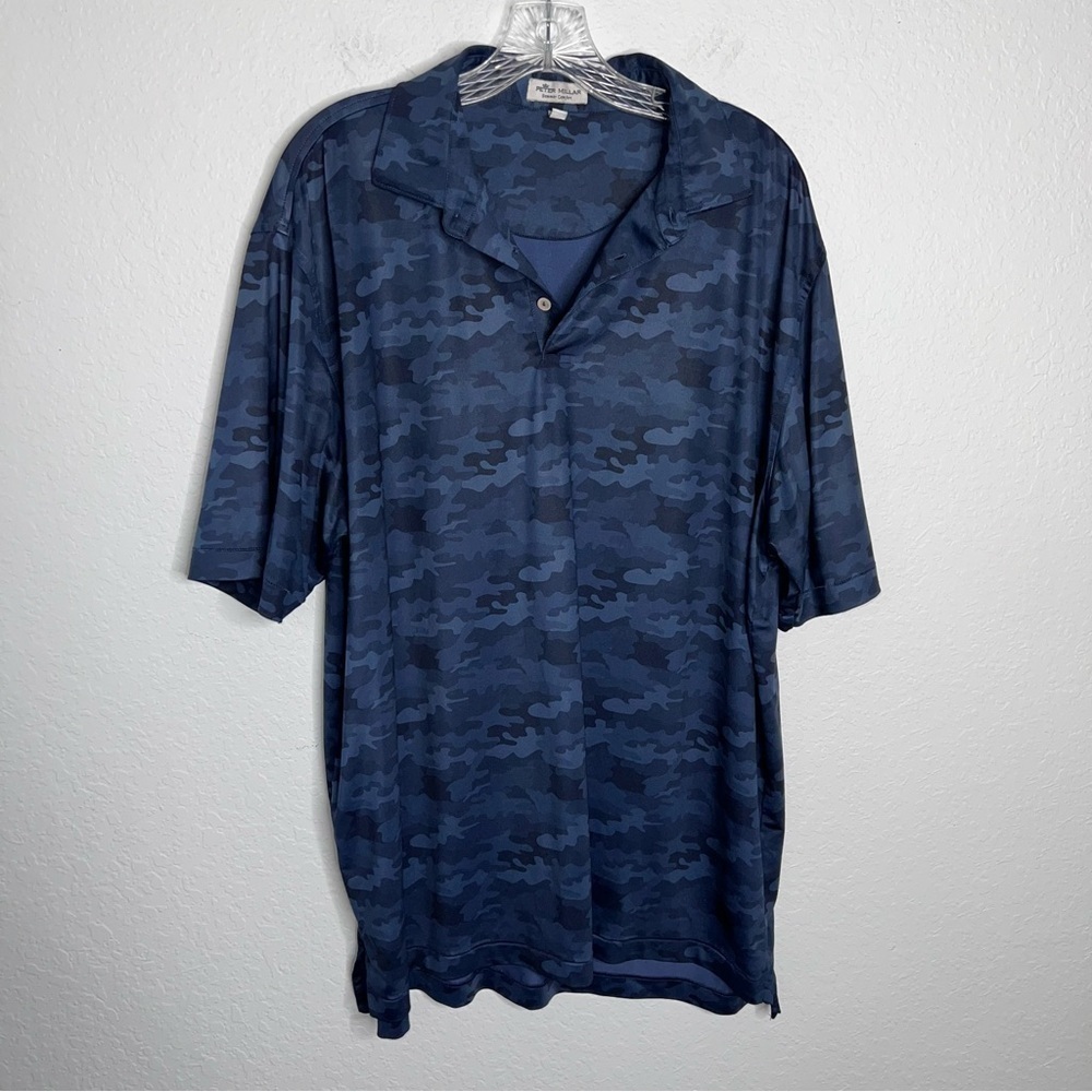 Peter Millar Shirt Men XL Summer Comfort Camouflage Blue Polo Short Sleeve B11